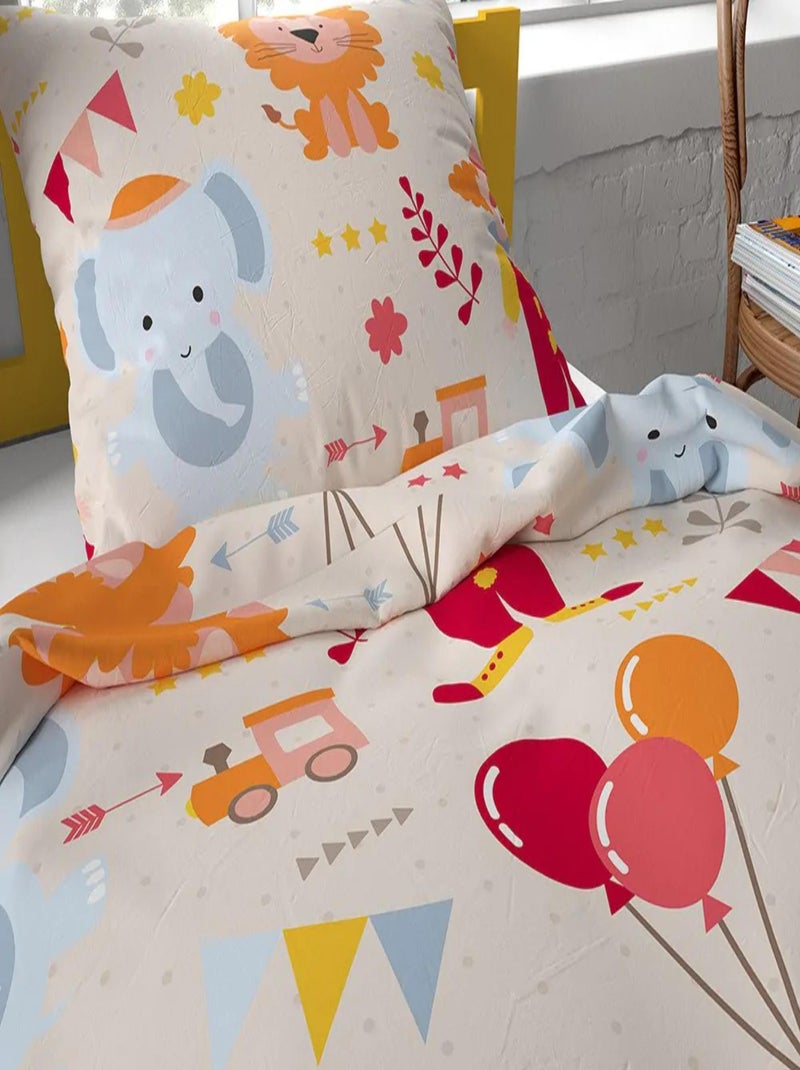 Parure de Lit Enfant Coton Éléphant et Lion Beige - Kiabi