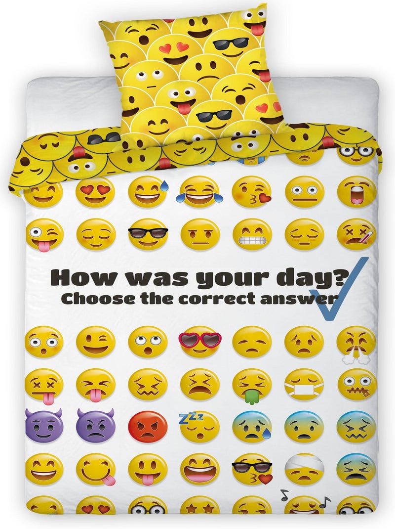Parure de Lit Enfant Coton Emojis Jaune - Kiabi