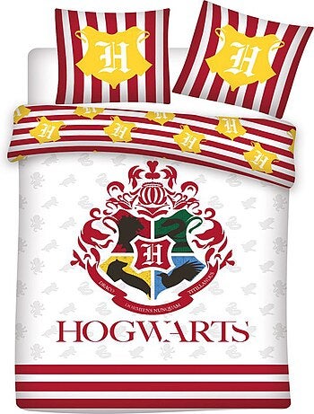 Parure de Lit Enfant Coton Réversible Blanc Blason Poudlard