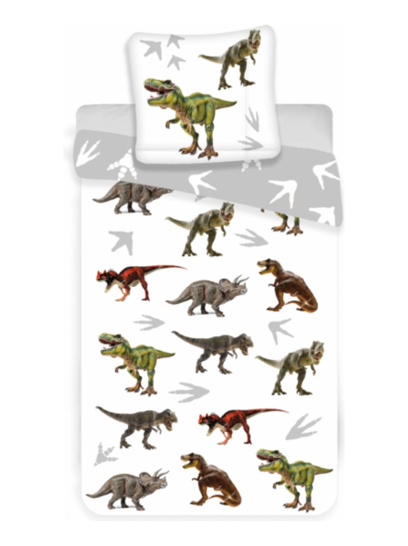 Parure de Lit Enfant Coton Réversible Dinosaure Blanc - Kiabi
