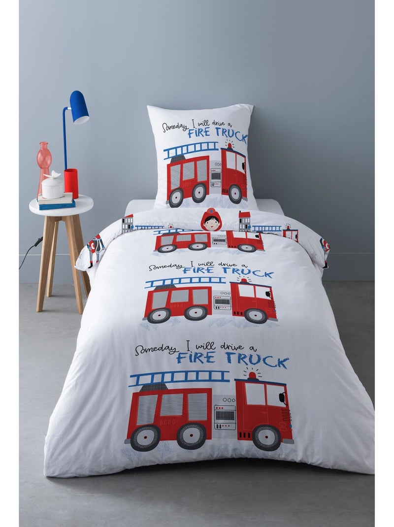Parure de lit enfant design camion Freddy - 100% Coton Blanc - Kiabi