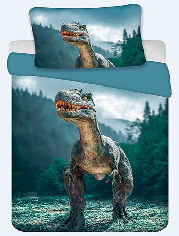 Parure de Lit Enfant Dinosaure, 100% Coton Oeko-Tex, Imprimée Réversible, Lit 1 Place, REX