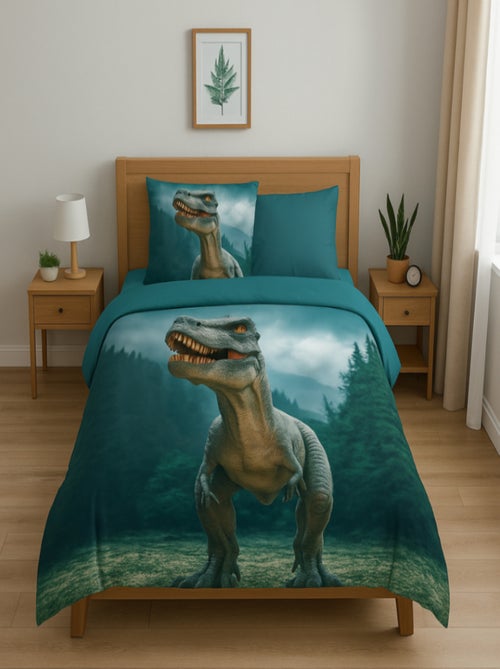 Parure de Lit Enfant Dinosaure, 100% Coton Oeko-Tex, Imprimée Réversible, Lit 1 Place, REX - Kiabi