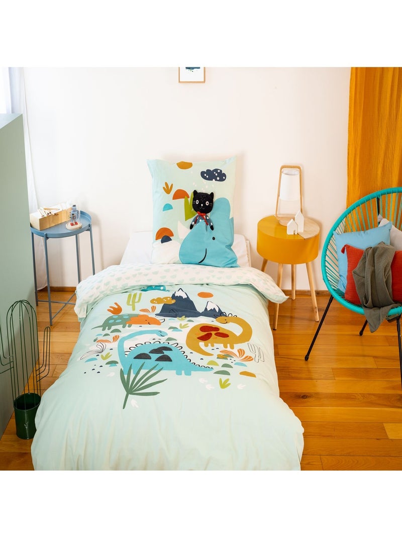 Parure de lit enfant Dinosaures - 100% coton 57 fils/cm² Bleu - Kiabi
