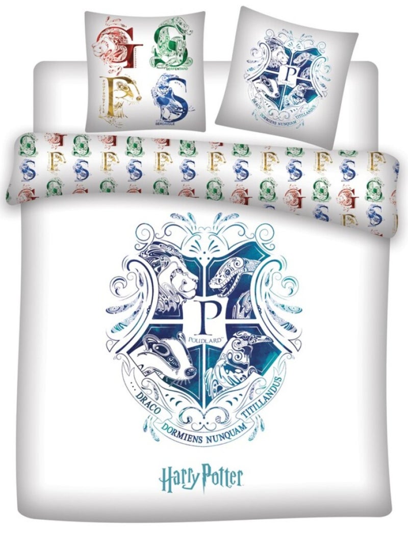 Parure de Lit Enfant double Blason Poudlard Blanc - Kiabi