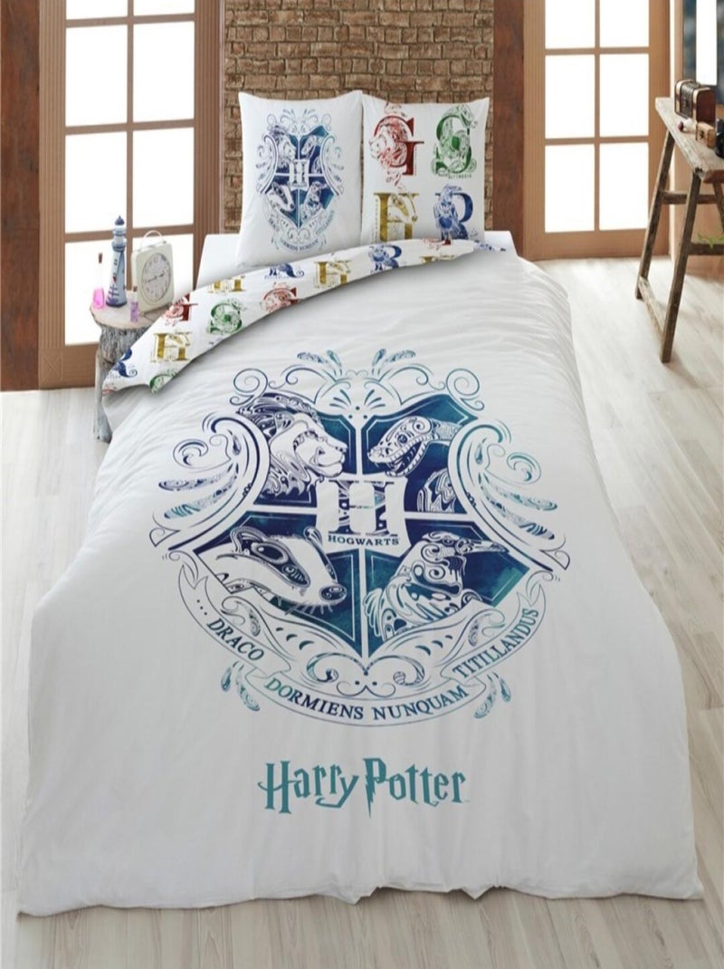 Parure de lit enfant double Blasons Poudlard Blanc - Kiabi