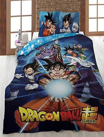 Parure de Lit Enfant Dragon Ball 100% Coton Oeko Tex Imprimée Réversible Lit 1 place, GOKU