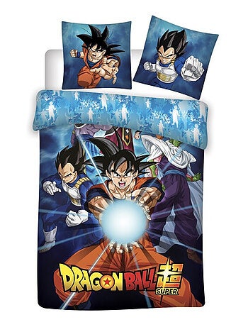 Parure de Lit Enfant Dragon Ball 100% Coton Oeko Tex Imprimée Réversible Lit 1 place, GOKU