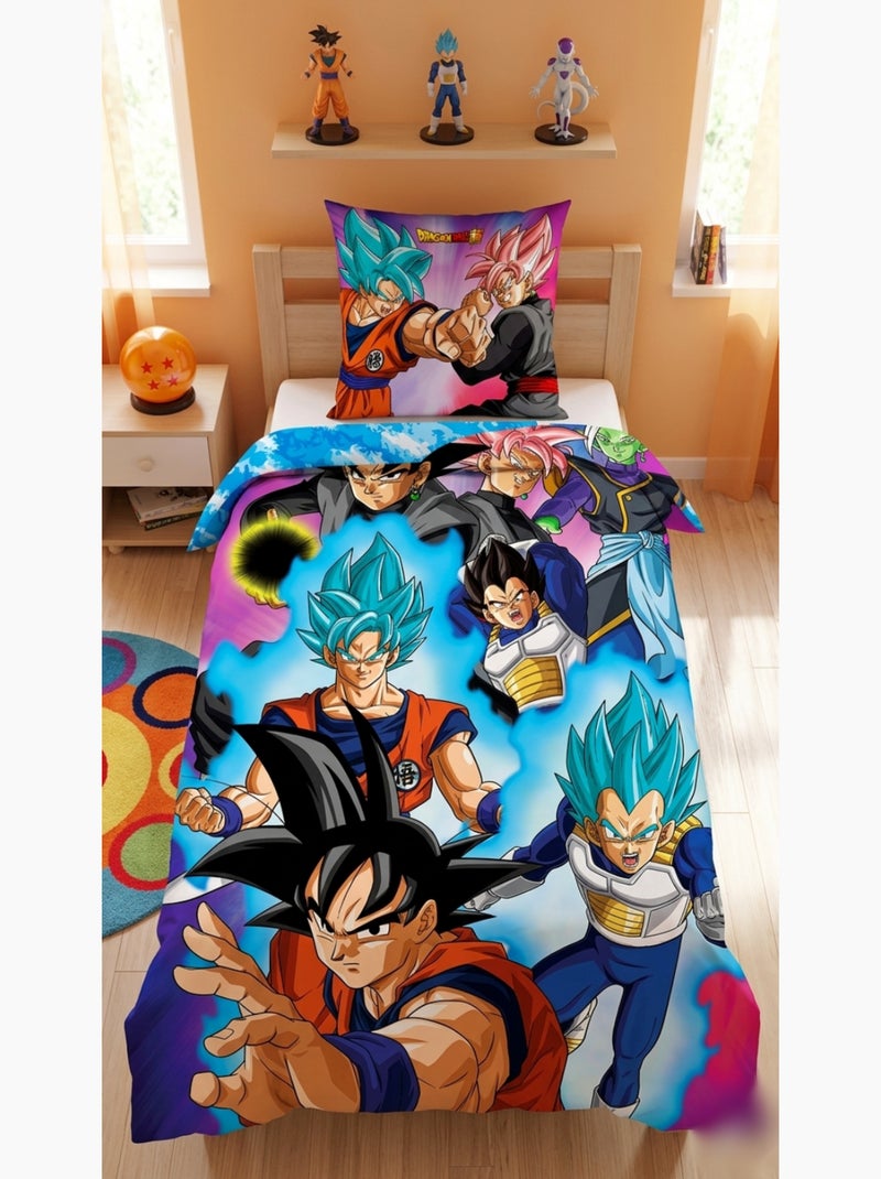Parure de Lit Enfant Dragon Ball, Microfibre Oeko-Tex, Imprimée Réversible, Lit 1 place, GOKU Bleu - Kiabi