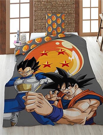 Parure de Lit Enfant Dragon Ball Z Polycoton Imprimée Réversible Lit 1 place, SON GOKU