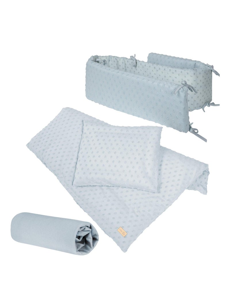 Parure de lit enfant en coton Bio - Housse de couette + taie + drap + tour de lit 'Roba lil planet' Bleu clair - Kiabi