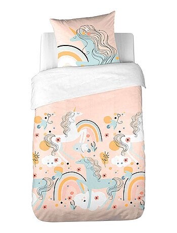 Parure de lit enfant en poly coton motif licorne