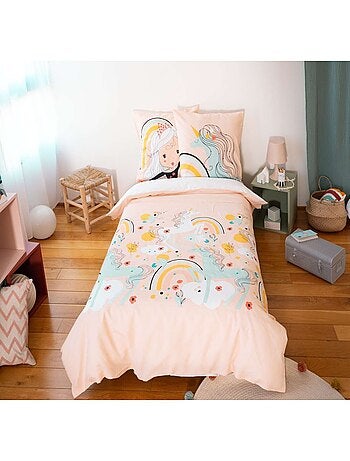 Parure de lit enfant en poly coton motif licorne