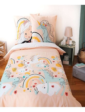 Parure de lit enfant en poly coton motif licorne