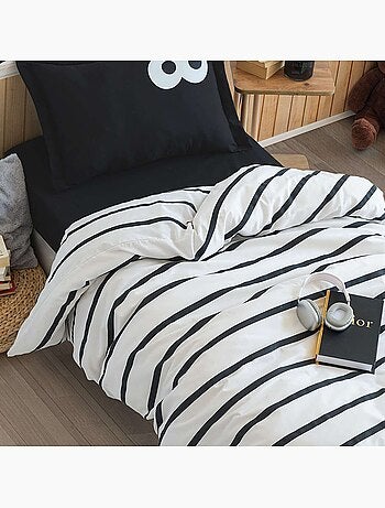 Parure de lit enfant en polycoton rayures - Funny