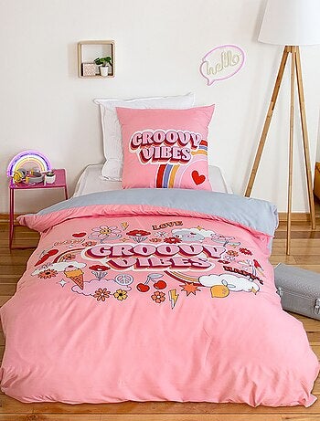Parure de lit enfant en polyester motif coloré fun GROOVY VIBES
