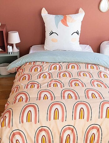 Parure de lit enfant en polyester motif licorne avec oreilles ludiques