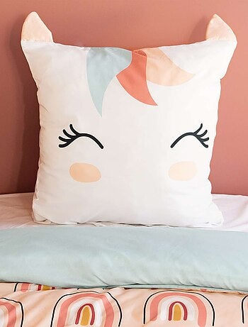 Parure de lit enfant en polyester motif licorne avec oreilles ludiques