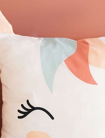 Parure de lit enfant en polyester motif licorne avec oreilles ludiques