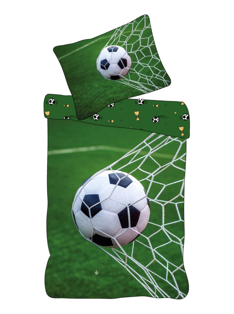 Parure de Lit Enfant Football, 100% Coton Oeko-Tex, Imprimée Réversible, Lit 1 Place, BALLON Vert - Kiabi