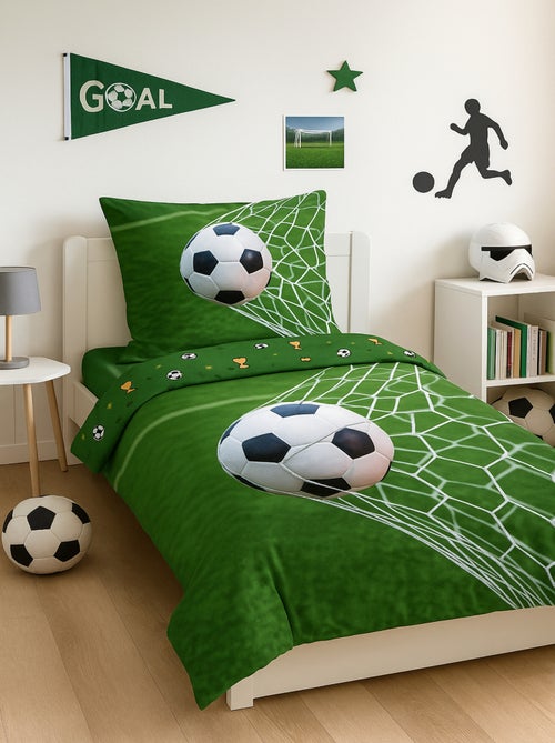 Parure de Lit Enfant Football, 100% Coton Oeko-Tex, Imprimée Réversible, Lit 1 Place, BALLON - Kiabi
