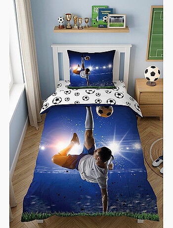 Parure de Lit Enfant Football Bleue, 100% coton Oeko Tex, Lit 1 place, BUT