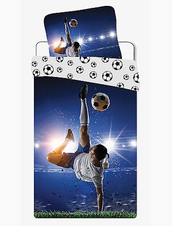Parure de Lit Enfant Football Bleue, 100% coton Oeko Tex, Lit 1 place, BUT
