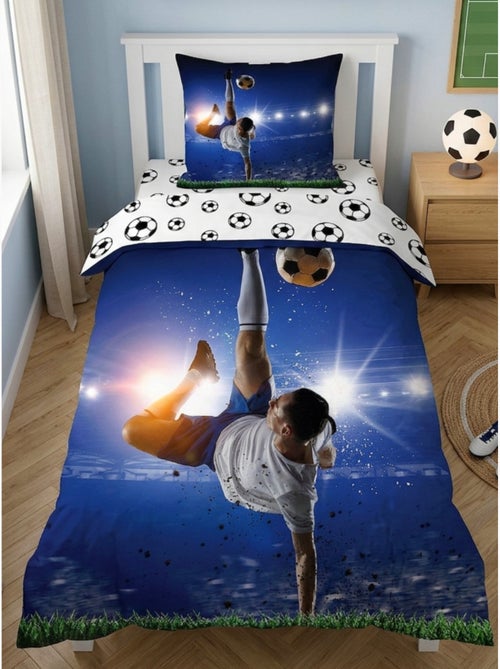 Parure de Lit Enfant Football Bleue, 100% coton Oeko Tex, Lit 1 place, BUT - Kiabi