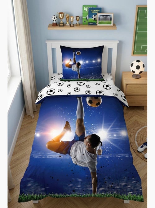 Parure de Lit Enfant Football Bleue, 100% coton Oeko Tex, Lit 1 place, BUT - Kiabi
