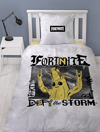 Parure de Lit Enfant Fortnite, Microfibre Oeko-Tex, Imprimée Réversible, Lit 1 place, BANANE