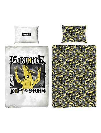Parure de Lit Enfant Fortnite, Microfibre Oeko-Tex, Imprimée Réversible, Lit 1 place, BANANE