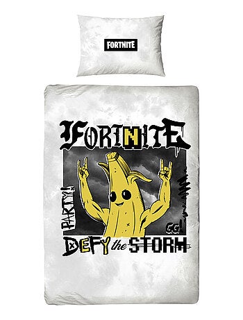 Parure de Lit Enfant Fortnite, Microfibre Oeko-Tex, Imprimée Réversible, Lit 1 place, BANANE