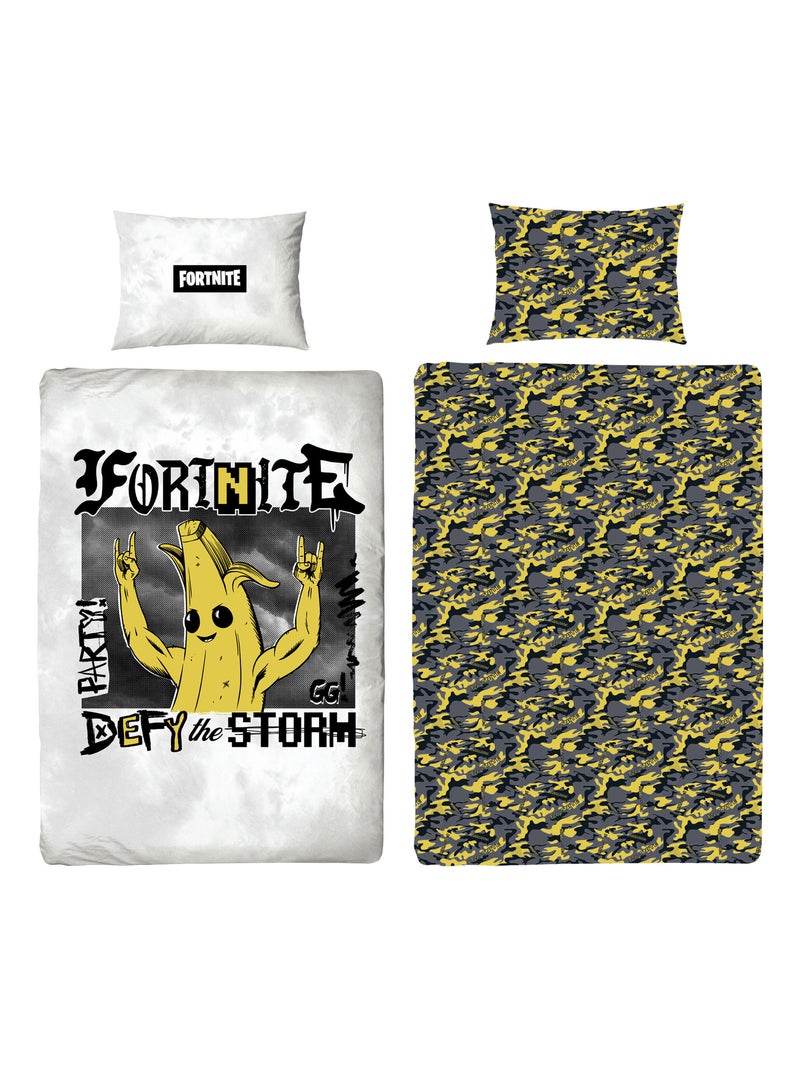 Parure de Lit Enfant Fortnite, Microfibre Oeko-Tex, Imprimée Réversible, Lit 1 place, BANANE Blanc - Kiabi