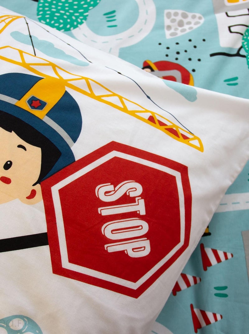 Parure de lit enfant FUEGO en coton BCI adouci Bleu - Kiabi