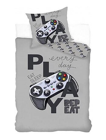 Parure de Lit Enfant Gamer, 100% Coton Oeko-Tex, Imprimée Réversible, Lit 1 Place, GAMING