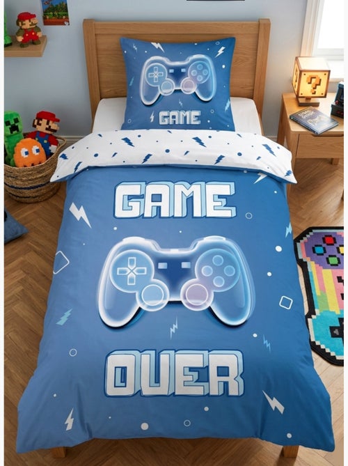 Parure de Lit Enfant Gamer Bleue, 100% Coton Oeko-Tex, Lit 1 place, GAMING - Kiabi