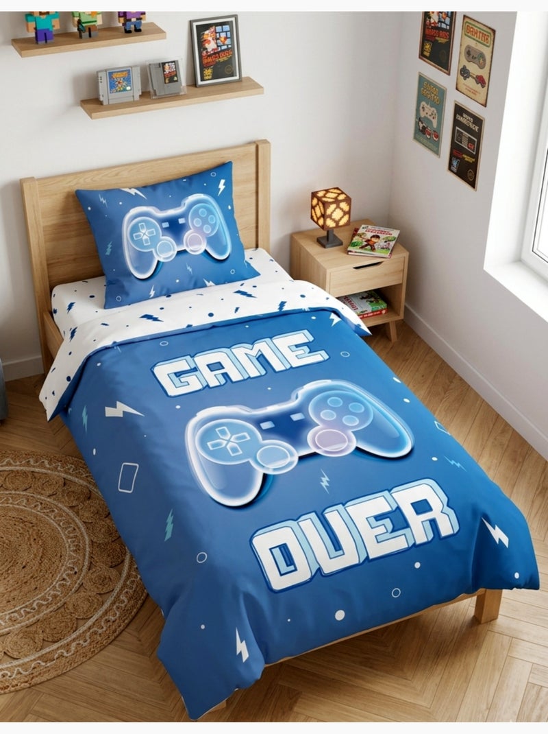Parure de Lit Enfant Gamer Bleue, 100% Coton Oeko-Tex, Lit 1 place, GAMING Bleu Bleu - Kiabi