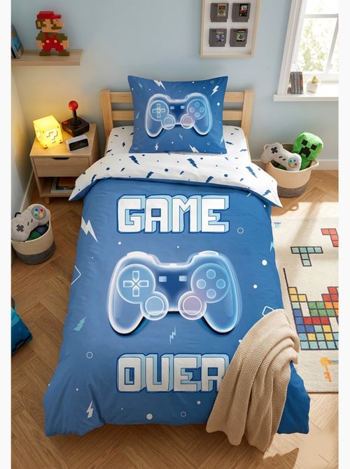 Parure de Lit Enfant Gamer Bleue, 100% Coton Oeko-Tex, Lit 1 place, GAMING - Kiabi