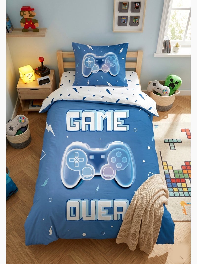 Parure de Lit Enfant Gamer Bleue, 100% Coton Oeko-Tex, Lit 1 place, GAMING Bleu Bleu - Kiabi