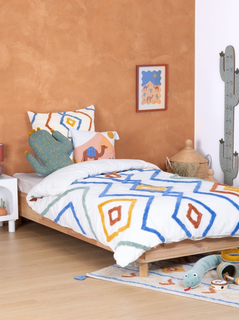 Parure de lit enfant géométrique - 100% coton lavé et tufté Blanc - Kiabi