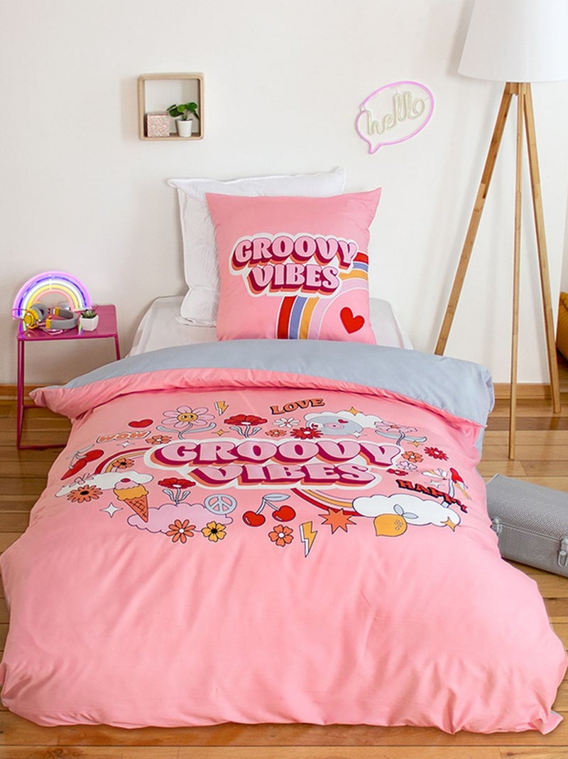 Parure de lit enfant Groovy vibes - 100% polyester 72g/m² Rose - Kiabi