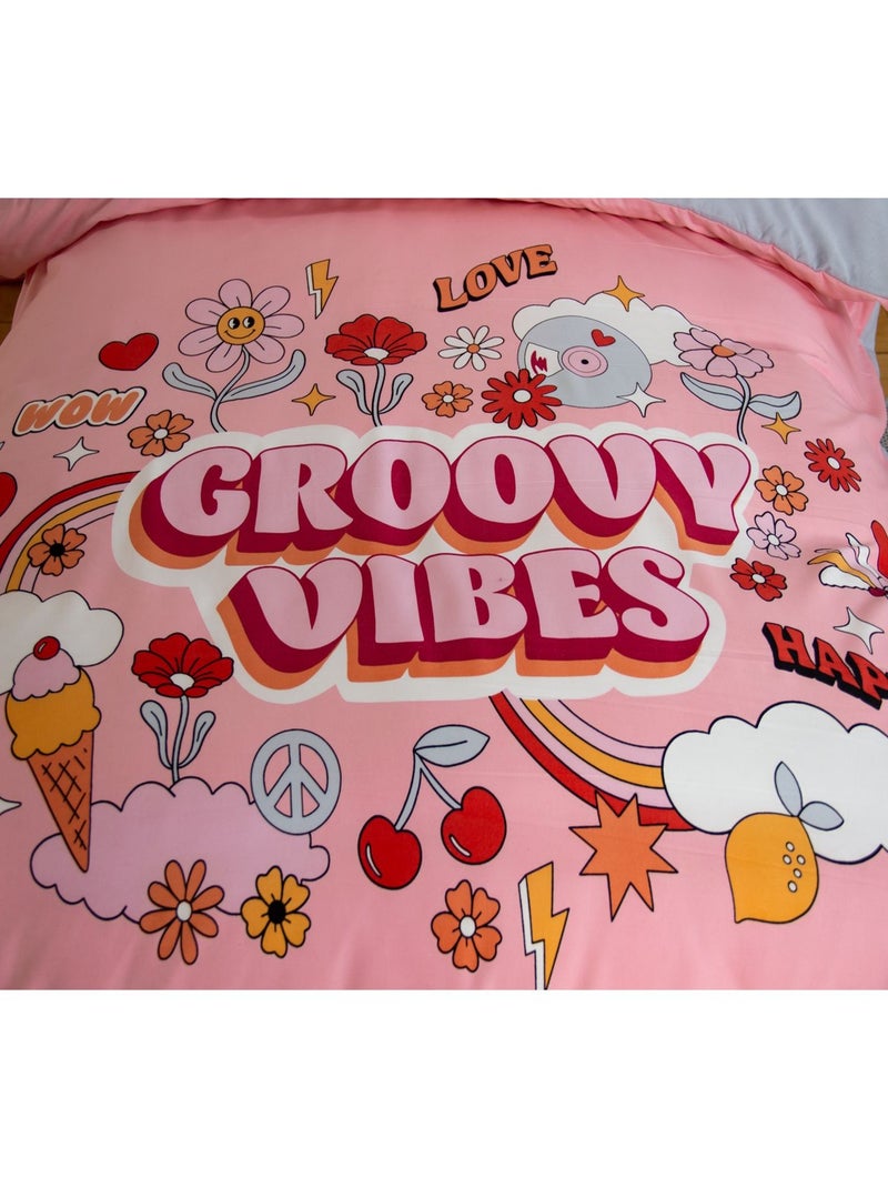 Parure de lit enfant Groovy vibes - 100% polyester 72g/m² Rose - Kiabi
