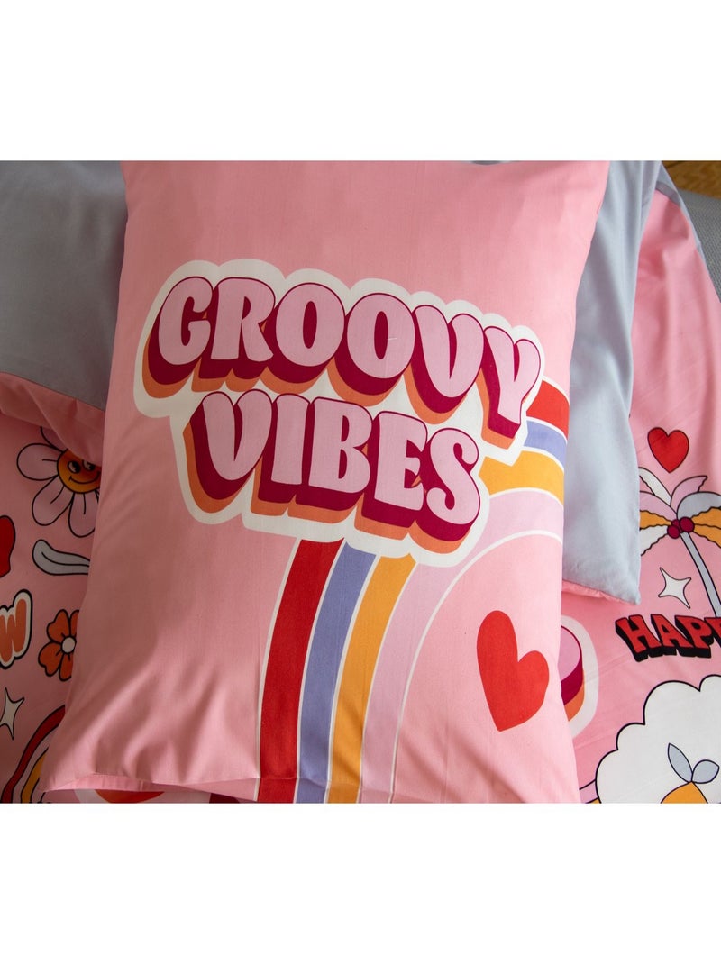 Parure de lit enfant Groovy vibes - 100% polyester 72g/m² Rose - Kiabi