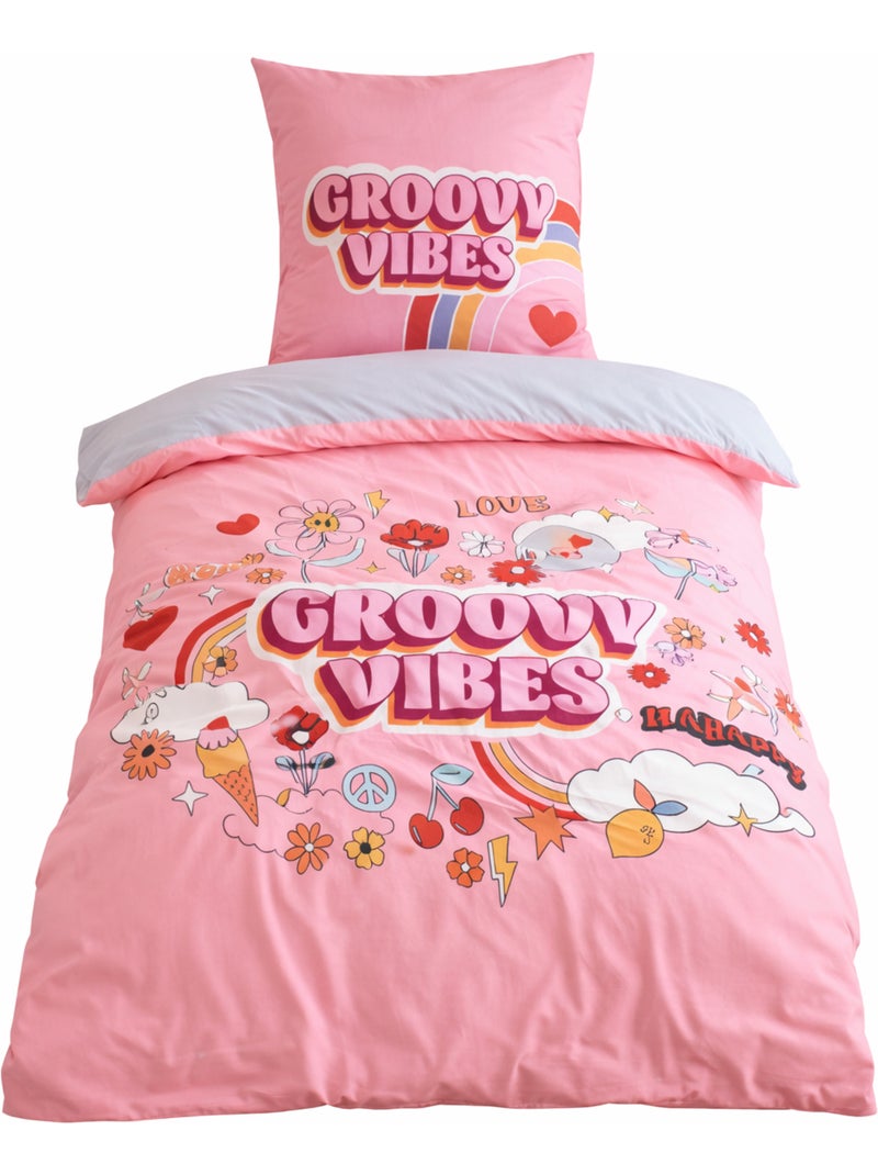 Parure de lit Enfant Groovy Vibes, 140x200 cm Rose - Kiabi