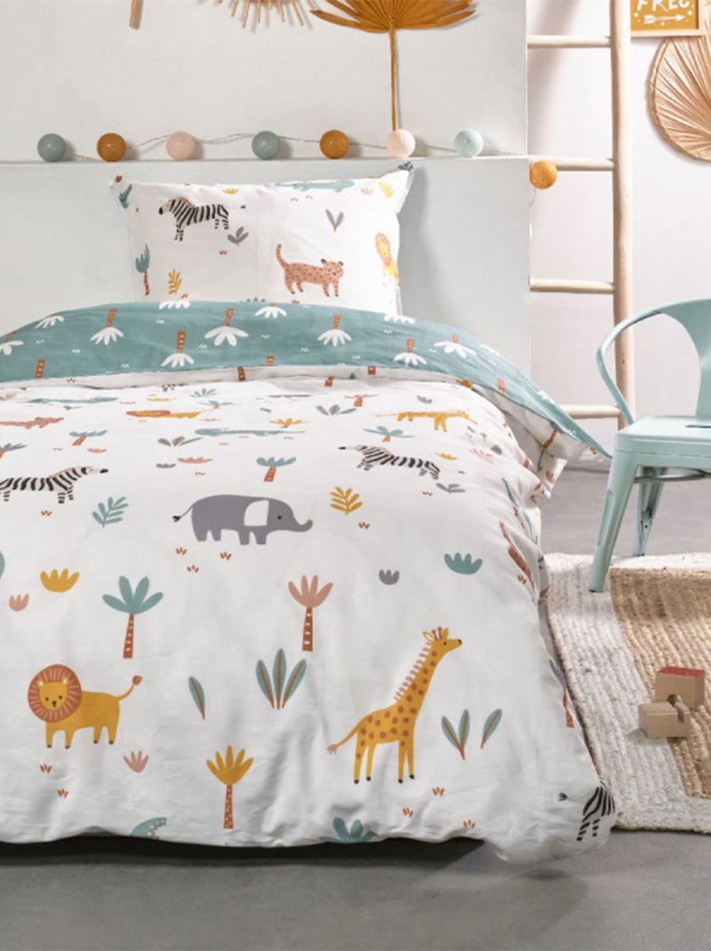 Parure de lit enfant happy safari  140 x 200 cm Blanc Vert - Kiabi
