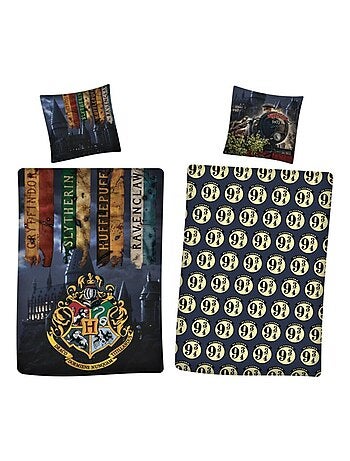 Parure de Lit Enfant Harry Potter 100% Coton Imprimée Réversible Lit 1 place, NIGHT