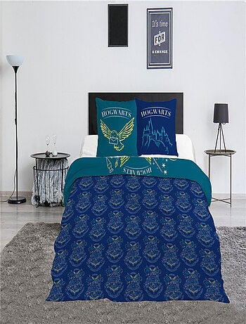 Parure de Lit Enfant Harry Potter Imprimée Réversible Lit 2 Places, BLASONS BLEU