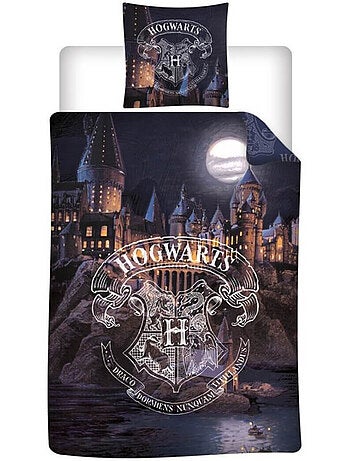 Parure de Lit Enfant Harry Potter Polycoton Imprimée Réversible Lit 1 place, POUDLARD