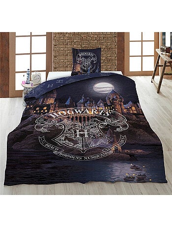 Parure de Lit Enfant Harry Potter Polycoton Imprimée Réversible Lit 1 place, POUDLARD