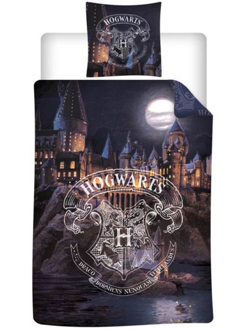 Parure de Lit Enfant Harry Potter Polycoton Imprimée Réversible Lit 1 place, POUDLARD - Kiabi